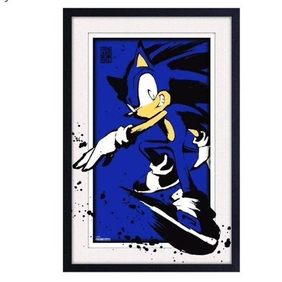 Sonic Poster Frame Hedgehog Poster Blue 11 x 17‎ inch Wall Art Boy Gameroom - Picture 1 of 5